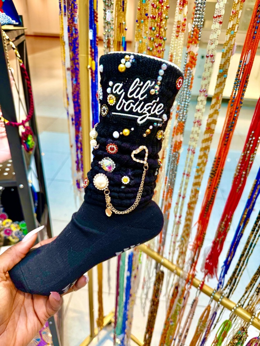 A Lil Boujie Embellished Black Crew Socks